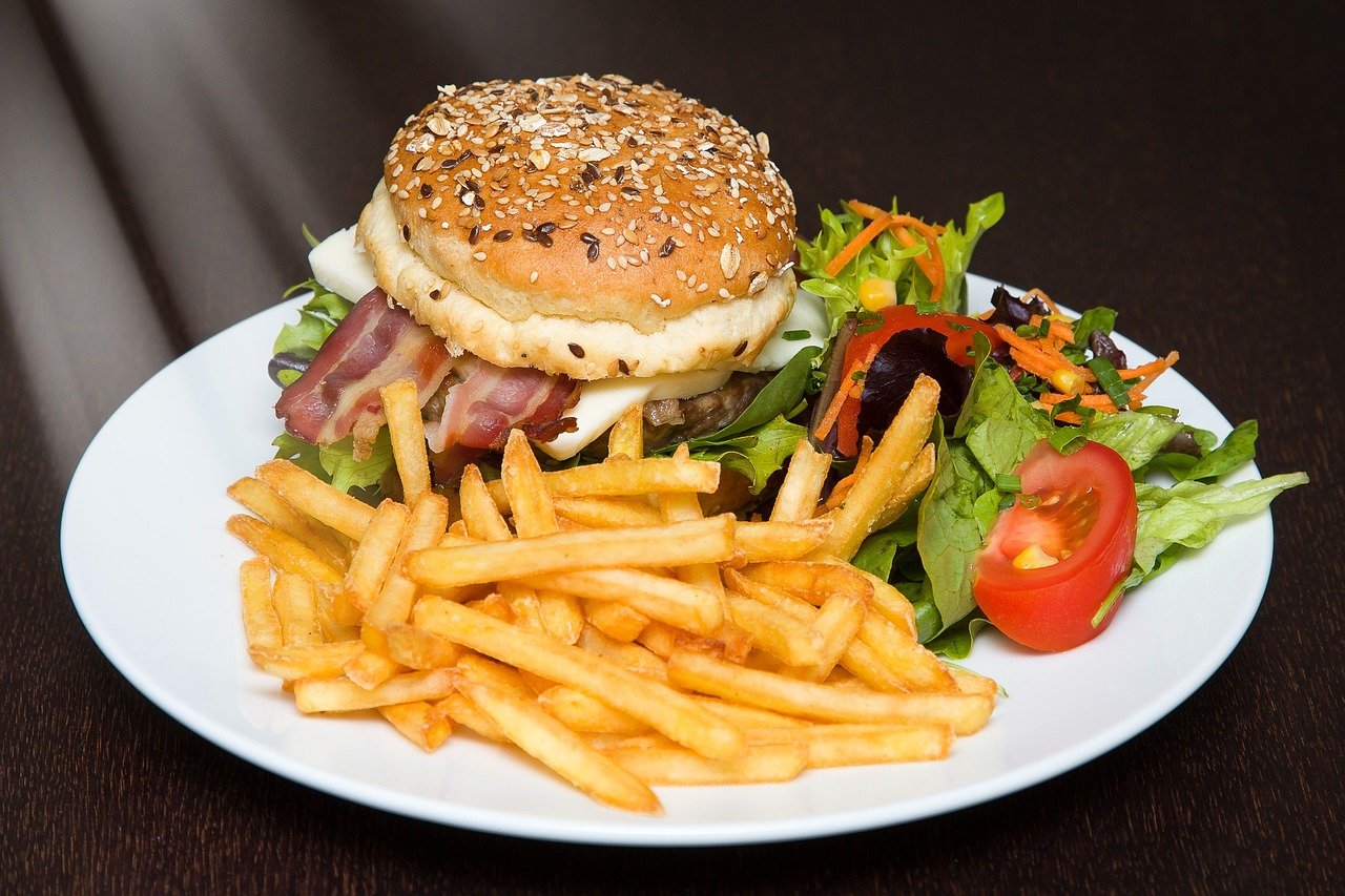 hamburger, food, burger, fries, salad, fast food, plate, burger, burger, burger, burger, burger, fast food, fast food